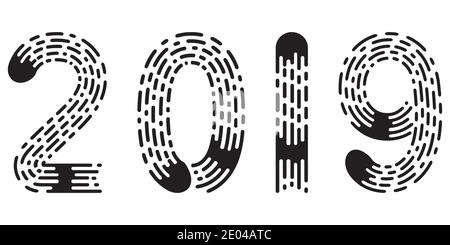 2019 Schriftzug Figur Jahr Fingerabdruck Stil Schriftart, Vektor-Nummer 2019 neue Jahr handgezeichnet Schrift Kalligraphie vintage subtile Grunge Stock Vektor