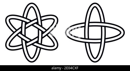 Muster-Digitalwissenschaft, Ikone der Atombewegung von Elektronen in einer Umlaufbahn, das Vektorzeichen der Quantenphysik Stock Vektor