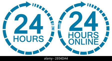 24 24-Stunden-Uhr-Online-Service Logo Vektor 24 Stunden Symbol Stunden, Service rund um die Uhr online Stock Vektor