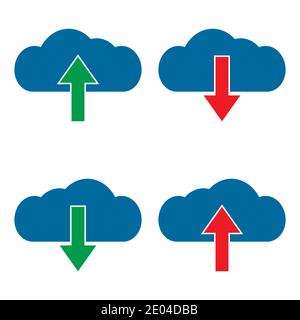 Stellen Sie Cloud-Symbol zum Herunterladen und Hochladen ein, Vektor-Download und -Upload-Illustration, Cloud-Computing Stock Vektor