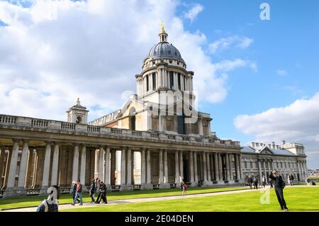 Old Royal Naval College (heute Heimat der University of Greenwich und Trinity College of Music), Greenwich, London, UK Stockfoto