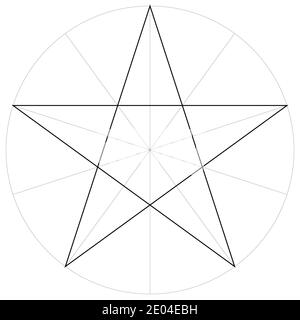 Korrekte Form Form Form Vorlage geometrische Form des Pentagramms fünfzackiger Stern, Vektor-Zeichnung des Pentagramms in einem Kreis nach Sektoren, Vorlage Stock Vektor