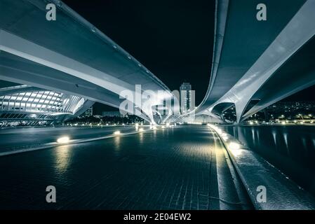 Museum der Künste und Wissenschaften, Valencia. Futuristisches Bild, inspiriert vom Film Blade Runner Stockfoto