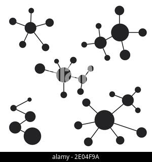 Icon Logo Moleküle, atomare Strukturmatter, Vektordesign ein Logo für das Labor, die Struktur des Moleküls und der Atomelektronen Stock Vektor