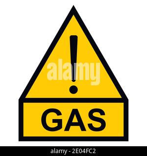 Gelbes Warnblinkzeichen Ausrufezeichen Textwort Gas, Vektorzeichen für Gaspipeline Stock Vektor