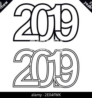 Clipart 2019 New year Comic Lettering Figuren, Vektorfiguren 2019 Weihnachtsdekor, Lettering Comic Style Stock Vektor