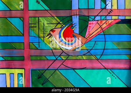 Vogel abstrakt mit Farben, grün, rot, blau Stockfoto