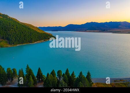 Blick auf den See Tekapo in Neuseeland Stockfoto