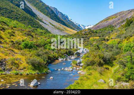 Hooker River bei Aoraki / Mt. Cook Nationalpark in Neuseeland Stockfoto