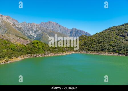 Blaue Seen in der Nähe des Tasman Gletschers bei Aoraki / Mt Cook Nationalpark in Neuseeland Stockfoto