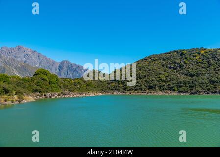 Blaue Seen in der Nähe des Tasman Gletschers bei Aoraki / Mt Cook Nationalpark in Neuseeland Stockfoto