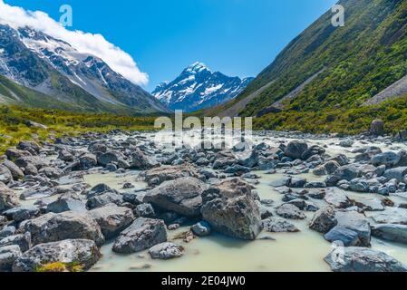 Hooker Valley, das nach Aoraki / Mount Cook in New führt Seeland Stockfoto