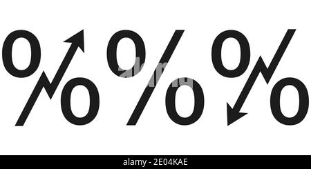 Symbol Symbol Erhöhung und Senkung der Zinssätze, Vektor Zinsen Zeichen mit Pfeil nach oben und unten Kredit-Symbol Stock Vektor