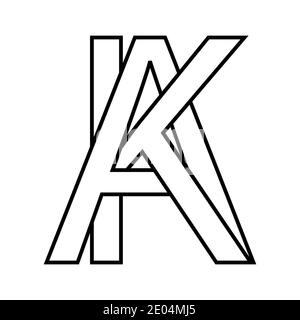 Logo Zeichen ak ka Zeichen zwei Zeilensprungbuchstaben A, K Vektor Logo ak ka erste Großbuchstaben Muster Alphabet a, k Stock Vektor