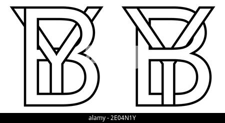 Logo Zeichen durch yb Symbol Zeichen zwei Zeilensprungbuchstaben b, y Vektor Logo durch, yb erste Großbuchstaben Muster Alphabet b, y Stock Vektor