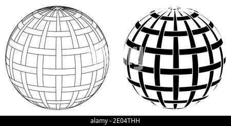 Globe Kugel Planet Erde mit verflochtenen Parallelen und Meridiane, Vektor verflochtenen Linien Globus Stock Vektor