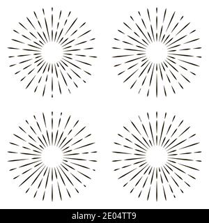 Set Symbol Zeichen der Sonnenstrahlen Vektor Sonne Glanz, Strahlen des Sonnenlichts lineares Symbol Stock Vektor