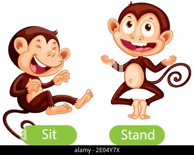 Entgegengesetzte Wörter mit Sit and Stand Illustration Stock Vektor
