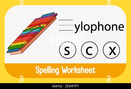 Finde fehlenden Buchstaben mit Xylophon Illustration Stock Vektor