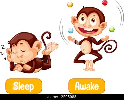 Entgegengesetzte Worte mit Schlaf und wach Illustration Stock Vektor