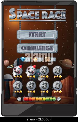 Space Race Mission Spiel auf Tablet-Bildschirm Illustration Stock Vektor