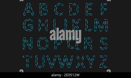 Buchstabe a-z Vektor-Design. Neon Nacht-Stil Lichter flammend blau Stock Vektor