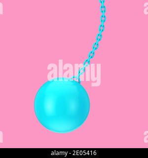Blauer Closeup Wrecking Ball im Duotone Style auf einem rosa Hintergrund. 3d-Rendering Stockfoto