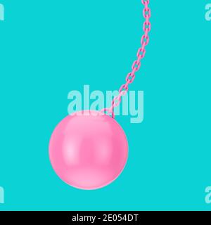 Pink Closeup Wrecking Ball im Duotone Style auf blauem Hintergrund. 3d-Rendering Stockfoto