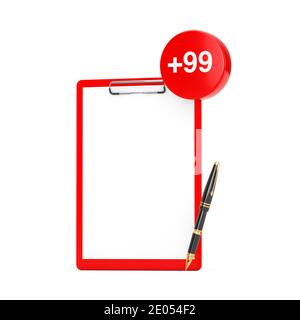 Papier-Zwischenablage und Stift mit Bestell-, Wunsch- oder EinkaufslistenTag auf weißem Hintergrund. 3d-Rendering Stockfoto