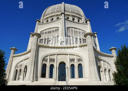 Wilmette, Illinois, USA - 13. Oktober 2018 - der Blick auf das Baha'i Haus der Anbetung während des Tages Stockfoto