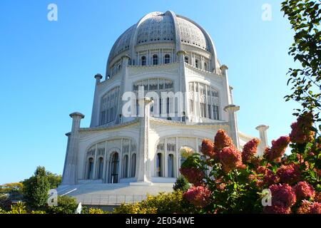 Wilmette, Illinois, USA - 13. Oktober 2018 - der Blick auf das Baha'i Haus der Anbetung während des Tages Stockfoto