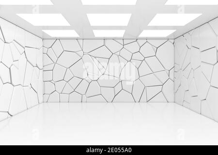 Leerer Raum mit Zelllicht und Steinwänden Extreme Nahaufnahme. 3d-Rendering Stockfoto