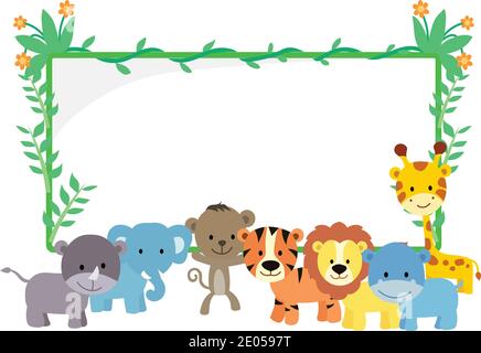 Zoo Tiere mit Bambus Zeichen Stock Illustration Stock Vektor