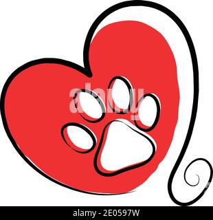 Herz-Form-Symbol Doodle Tier Pfote Druck. Stock Illustration Stock Vektor