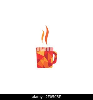 Mosaik heiße Tasse mit Dampf-Ikone. Facettiert Stil. Tasse mit Tee, Kaffee oder Glühwein. Rote und orange Tasse isoliert auf weißem Hintergrund. Vektorgrafiken Stock Vektor