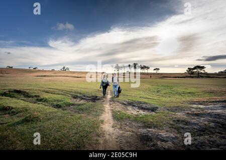 Masara Hamlet, Ta Nang Commune, Duc Trong District, Lam Dong Province, Vietnam - 27. Dezember 2020: Touristen campen auf einer Wiese im Dorf Masara. Dies Stockfoto