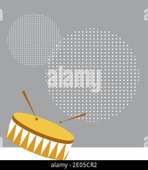 Hintergrund mit Trommel, Festive Vector Flat Cartoon Style geeignet für Web Landing Page, Banner, Sticker, Hintergrund Stock Vektor