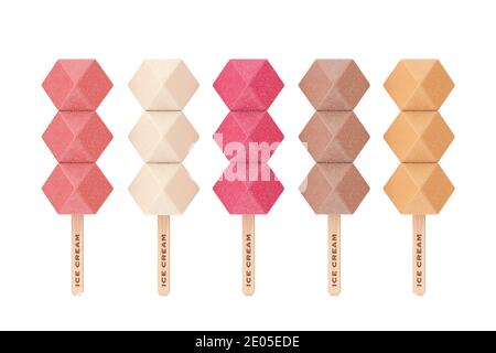 Set mit verschiedenen Eiswürfeln auf weißem Hintergrund. 3d-Rendering Stockfoto