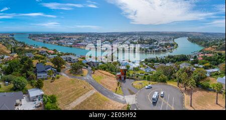 WHANGANUI, NEUSEELAND, 13. FEBRUAR 2020: Luftaufnahme von Whanganui, Neuseeland Stockfoto