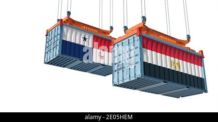 Frachtcontainer mit Ägypten und Panama Nationalflaggen. 3D-Rendering Stockfoto