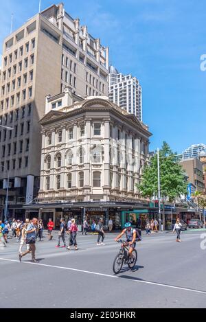 AUCKLAND, NEUSEELAND, 20. FEBRUAR 2020: Blick auf die Queen Street im Zentrum von Auckland, Neuseeland Stockfoto
