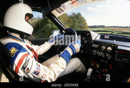 Malcolm Wilson in seinem Vauxhall Astra GTE 16V Rallye-Auto Am Millbrook Proving Ground UK 1989 Stockfoto