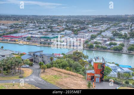 WHANGANUI, NEUSEELAND, 13. FEBRUAR 2020: Luftaufnahme von Whanganui, Neuseeland Stockfoto