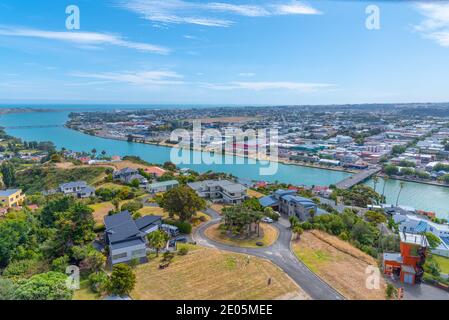 WHANGANUI, NEUSEELAND, 13. FEBRUAR 2020: Luftaufnahme von Whanganui, Neuseeland Stockfoto