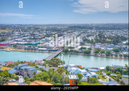 WHANGANUI, NEUSEELAND, 13. FEBRUAR 2020: Luftaufnahme von Whanganui, Neuseeland Stockfoto