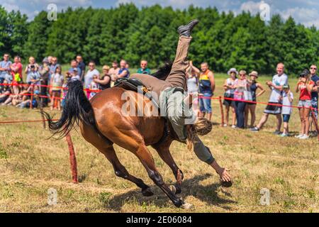 Cedynia, Polen Juni 2019 Reitkunst-Show über historische Nachstellung der Schlacht von Cedynia aus dem 11. Jahrhundert Stockfoto