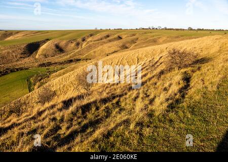 Bergrücken und trockene Täler Kreide Scarp Hang auf Roundway Down, Wiltshire, England, Großbritannien Stockfoto