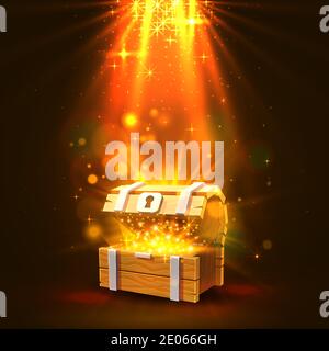 Offene Brust mit Gold, den hellen Hintergrund. Vektorgrafik Stock Vektor