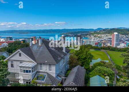 WELLINGTON, NEUSEELAND, 9. FEBRUAR 2020: Skyline von Wellington aus Wellington botanischen Gärten, Neuseeland Stockfoto