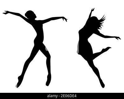 Abstract Attraktive schlanke Damen Tänzerin schwarz Schablone Silhouetten, Hand Zeichnung Vektor Illustration Stock Vektor